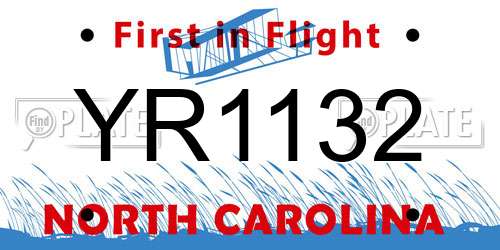 YR1132 North Carolina License Plate