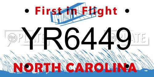 YR6449 North Carolina License Plate