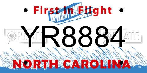 YR8884 North Carolina License Plate