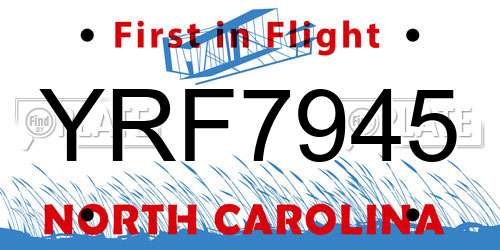 YRF7945 North Carolina License Plate