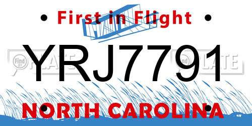 YRJ7791 North Carolina License Plate