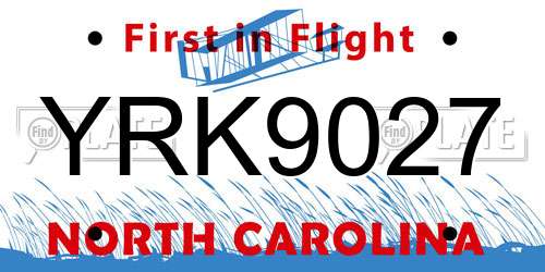YRK9027 North Carolina License Plate