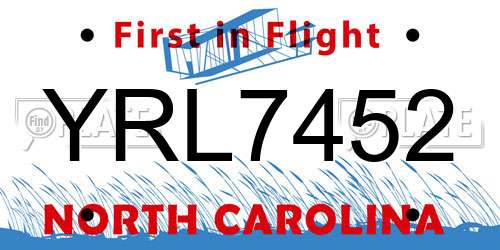 YRL7452 North Carolina License Plate