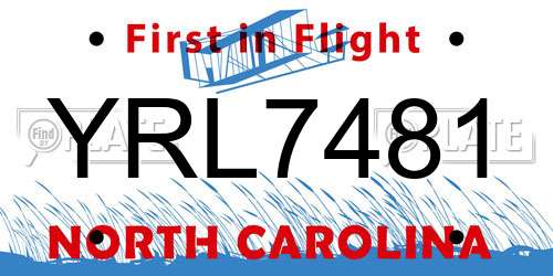YRL7481 North Carolina License Plate