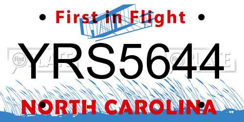 YRS5644 North Carolina License Plate