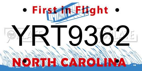 YRT9362 North Carolina License Plate