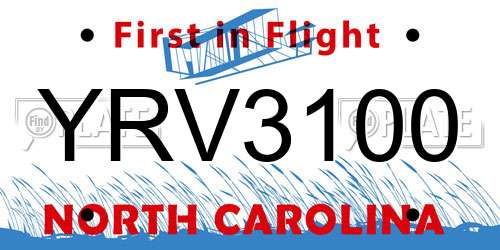 YRV3100 North Carolina License Plate