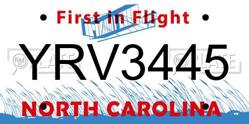 YRV3445 North Carolina License Plate