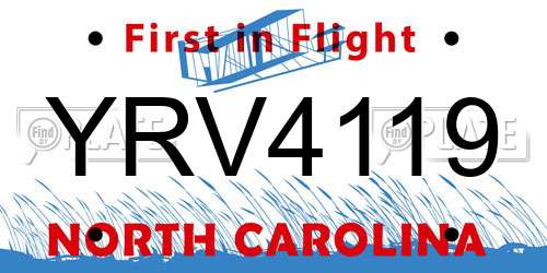 YRV4119 North Carolina License Plate