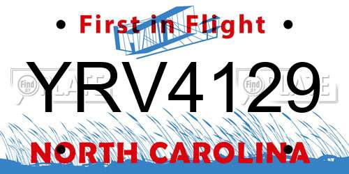 YRV4129 North Carolina License Plate