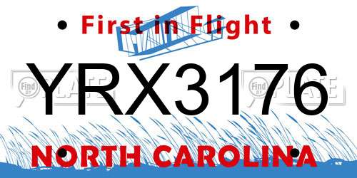 YRX3176 North Carolina License Plate