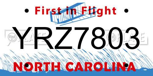 YRZ7803 North Carolina License Plate