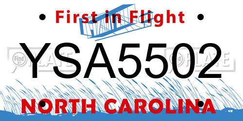 YSA5502 North Carolina License Plate