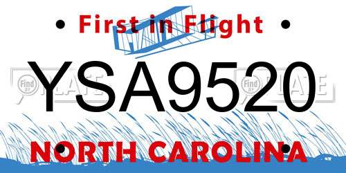 YSA9520 North Carolina License Plate