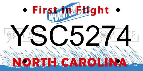 YSC5274 North Carolina License Plate