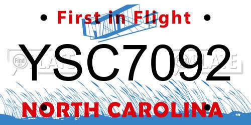 YSC7092 North Carolina License Plate