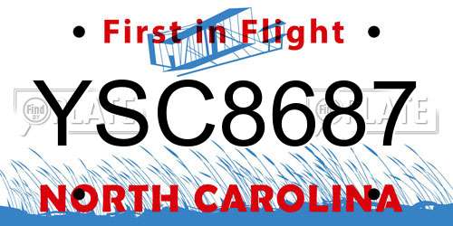 YSC8687 North Carolina License Plate