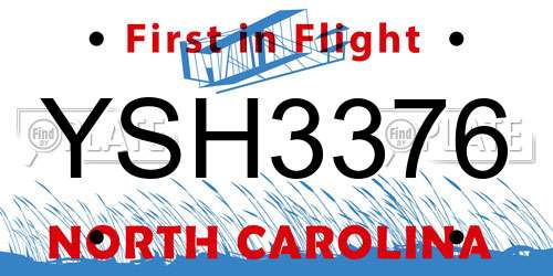 YSH3376 North Carolina License Plate