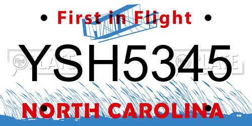 YSH5345 North Carolina License Plate