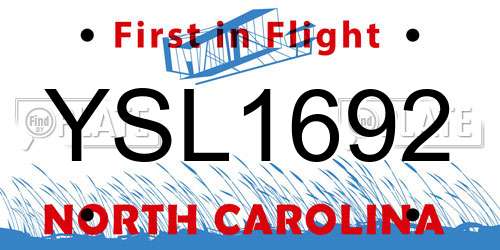 YSL1692 North Carolina License Plate