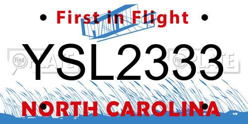 YSL2333 North Carolina License Plate