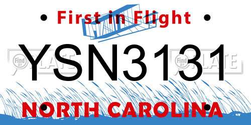 YSN3131 North Carolina License Plate