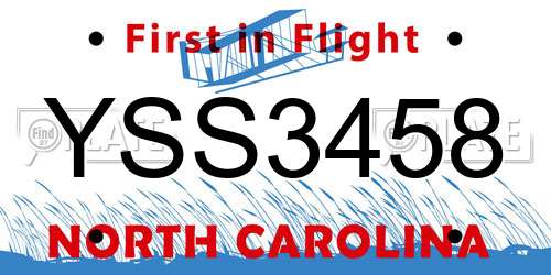 YSS3458 North Carolina License Plate