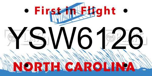 YSW6126 North Carolina License Plate