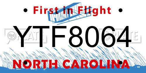 YTF8064 North Carolina License Plate