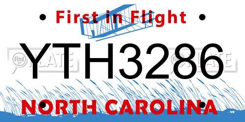 YTH3286 North Carolina License Plate
