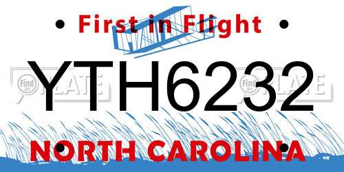 YTH6232 North Carolina License Plate