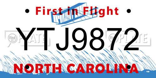 YTJ9872 North Carolina License Plate