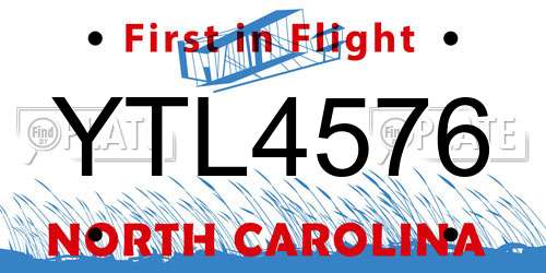 YTL4576 North Carolina License Plate