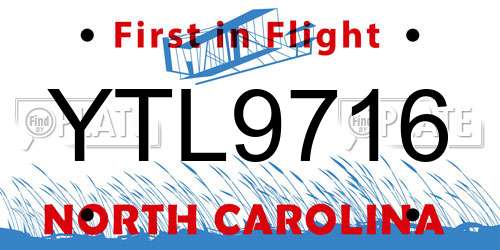 YTL9716 North Carolina License Plate