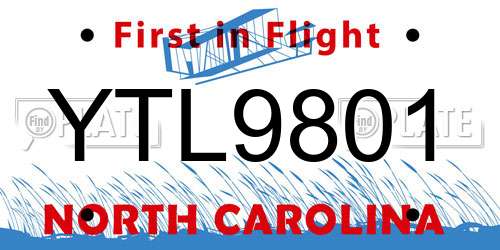 YTL9801 North Carolina License Plate