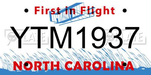 YTM1937 North Carolina License Plate