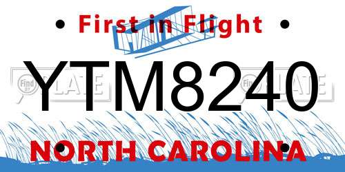 YTM8240 North Carolina License Plate