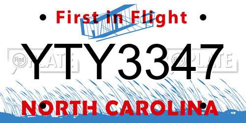 YTY3347 North Carolina License Plate