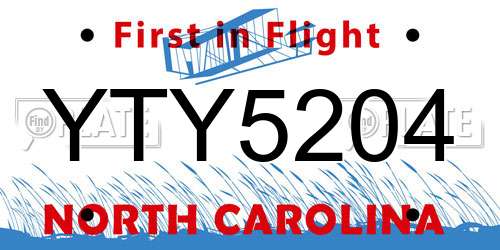YTY5204 North Carolina License Plate