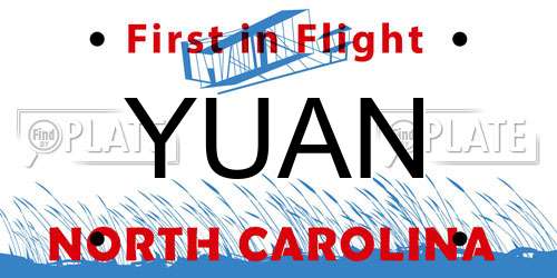 YUAN North Carolina License Plate