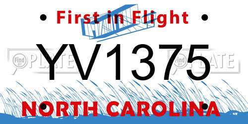 YV1375 North Carolina License Plate