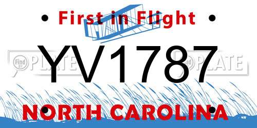 YV1787 North Carolina License Plate