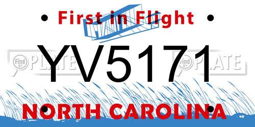YV5171 North Carolina License Plate