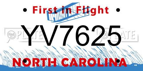 YV7625 North Carolina License Plate