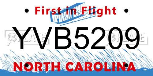 YVB5209 North Carolina License Plate