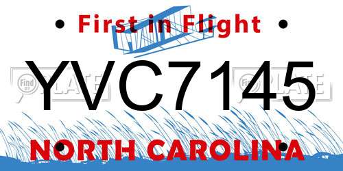 YVC7145 North Carolina License Plate