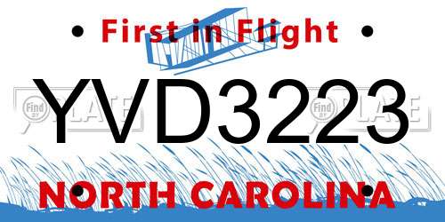 YVD3223 North Carolina License Plate
