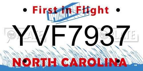 YVF7937 North Carolina License Plate