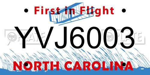 YVJ6003 North Carolina License Plate