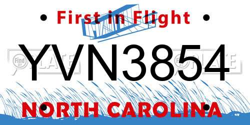 YVN3854 North Carolina License Plate